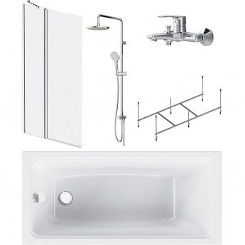 Набор: Ванна 150x70 с каркасом и шторкой, душевая система со смесителем для ванны и душа AM.PM GEM