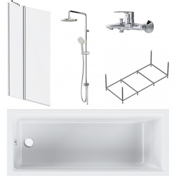 Набор: Ванна 170x70 с каркасом и шторкой, душевая система со смесителем для ванны и душа AM.PM GEM